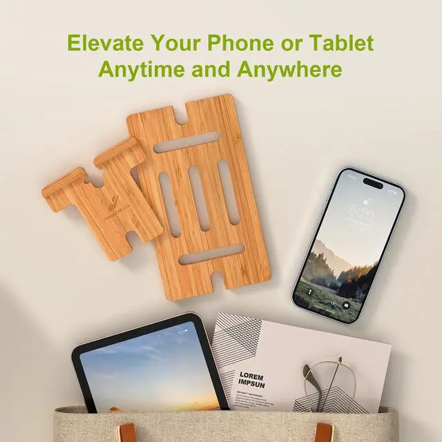Alt view image 5 of 7 - Pezin & Hulin Tablet Stand Adjustable Foldable Phone Stand Holder Desktop Book Bamboo Stand Holder Dock for iPhone iPad Tablet