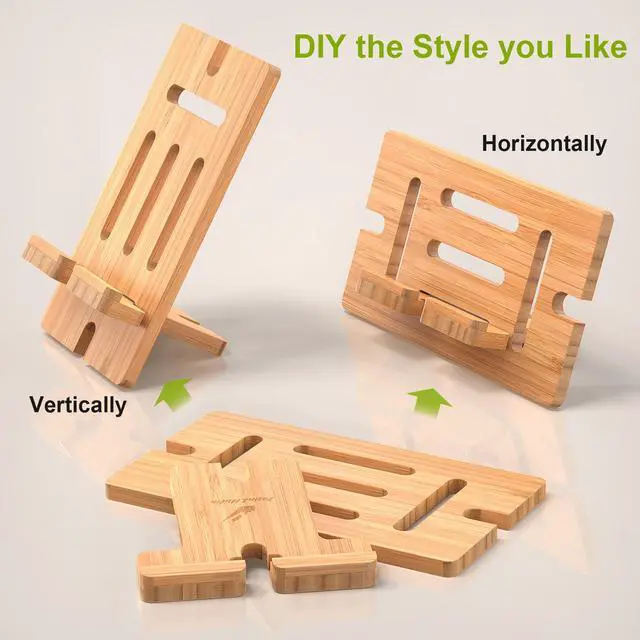 Alt view image 6 of 7 - Pezin & Hulin Tablet Stand Adjustable Foldable Phone Stand Holder Desktop Book Bamboo Stand Holder Dock for iPhone iPad Tablet