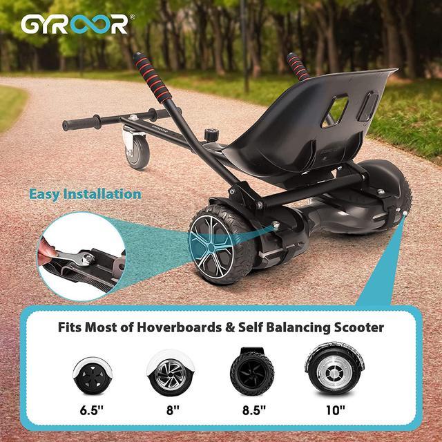 Gyroshoes K1 Hoverboard Seat Attachment, hoverboard go kart attachment with  Adjustable 6.5 Frame Length and Handlebar, Compatible with 6.5'' 8'' 10