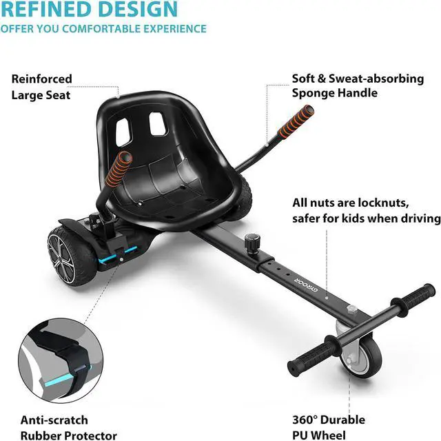 Alt view image 4 of 7 - GYROOR K1 Hoverboard Seat Attachment, Hover Board Accessory Go Kart with Adjustable Frame Length Compatible with 6.5'' 8'' 10'' Hoverboards Self Balancing Scooter for Kids and Adults