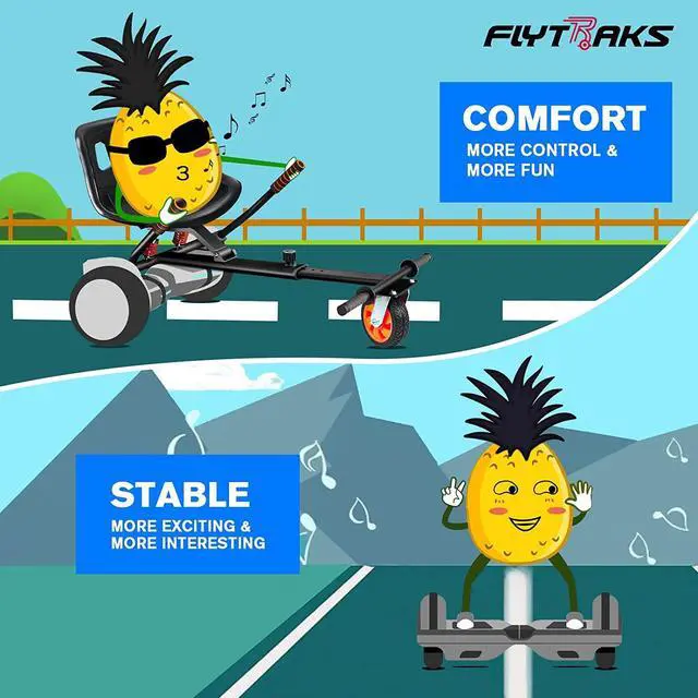 Alt view image 5 of 7 - Flytraks K2 Hoverboard Go Kart with Rear Shock Absorption, Hoverboard Seat Attachment Accessory for 6.5" 8" 10" Hover Board, Adjustable Frame Length & Off-Road Rubber Wheel