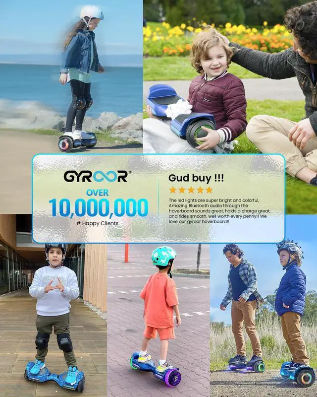 Alt view image 6 of 6 - Gyroor Hoverboard New G13 All Terrain Hoverboard with LED Lights & 500W Motor, Self Balancing Off Road Hoverboards with Bluetooth for Kids ages 6-12 and Adults Gift Black