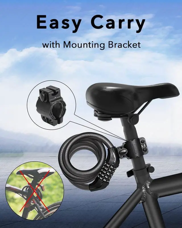 Alt view image 4 of 7 - Gyroor Bike Lock with 5-Digit Resettable Combination Bicycle Lock for Bikes and Scooters