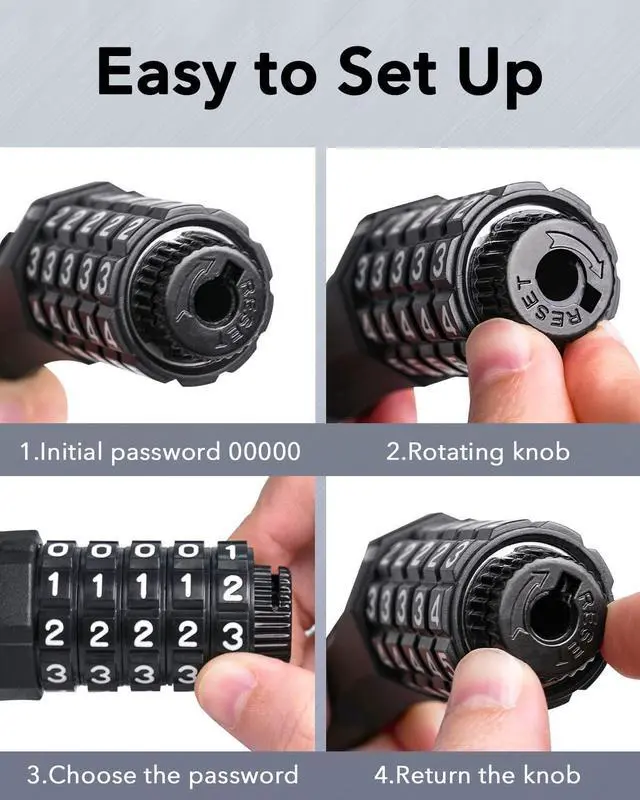 Alt view image 5 of 7 - Gyroor Bike Lock with 5-Digit Resettable Combination Bicycle Lock for Bikes and Scooters