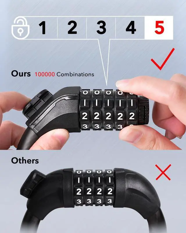 Alt view image 6 of 7 - Gyroor Bike Lock with 5-Digit Resettable Combination Bicycle Lock for Bikes and Scooters