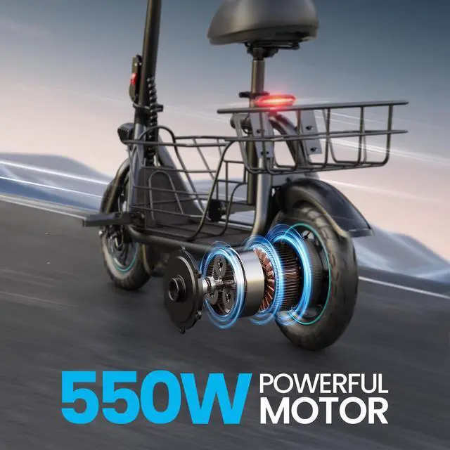 Alt view image 4 of 7 - GYROOR 550W Electric Scooter with Basket for Pets, 12 inch Commuter Electric Scooter with Seat for Adult, Bigger Seat - up to 20 Miles 18.6MPH