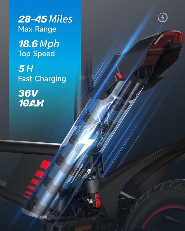 Alt view image 5 of 7 - Gyroor Updated 14" Ebike 450W Electric Bike for Adults, 18.6MPH 3 Riding Modes Mini Electric Bike with 36V 10AH Battery UL2849(Free Lock)