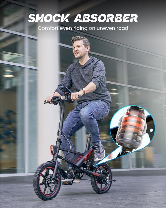 Alt view image 6 of 7 - Gyroor Updated 14" Ebike 450W Electric Bike for Adults, 18.6MPH 3 Riding Modes Mini Electric Bike with 36V 10AH Battery UL2849(Free Lock)