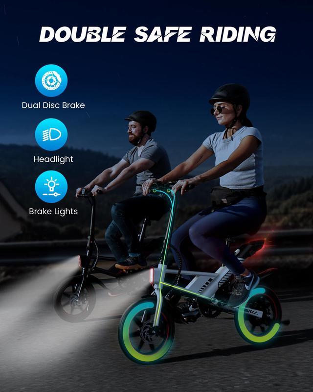 Alt view image 7 of 7 - Gyroor Updated 14" Ebike 450W Electric Bike for Adults, 18.6MPH 3 Riding Modes Mini Electric Bike with 36V 10AH Battery UL2849(Free Lock)