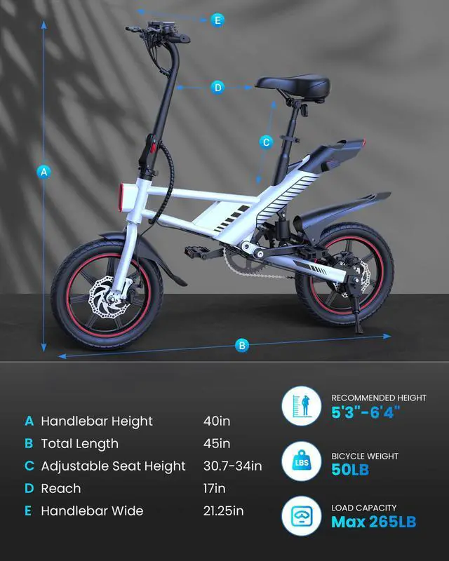 Alt view image 7 of 7 - Gyroor Updated 14" Ebike 450W Electric Bike for Adults, 18.6MPH 3 Riding Modes Mini Electric Bike with 36V 10AH Battery UL2849 (Free Lock)
