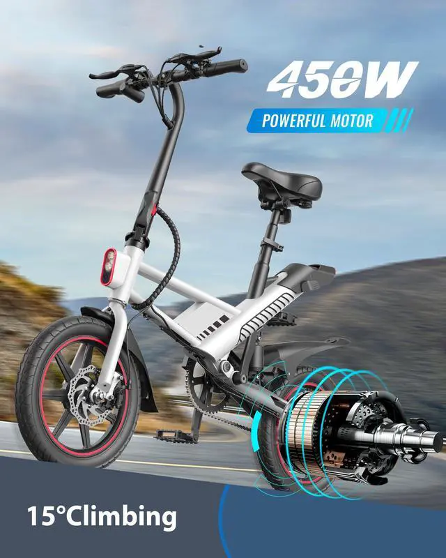 Alt view image 2 of 7 - Gyroor Updated 14" Ebike 450W Electric Bike for Adults, 18.6MPH 3 Riding Modes Mini Electric Bike with 36V 10AH Battery UL2849 (Free Lock)