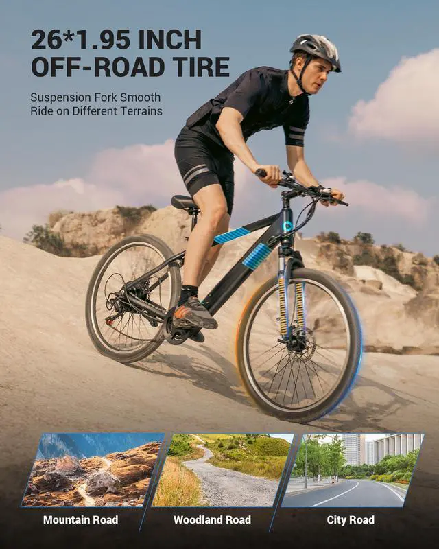 Alt view image 3 of 6 - GYROOR 350W Electric Bike 26" Electric Mountain Bike for Adults, 36V Built-in Hidden Removable Battery with Shimano 7 Speed City Commuter Bike for Man Woman - UL2849