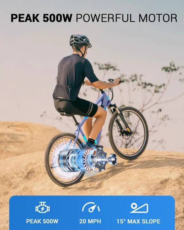 Alt view image 2 of 7 - GYROOR 350W Electric Bike 26" Electric Mountain Bike for Adults, 36V Built-in Hidden Removable Battery with Shimano 7 Speed City Commuter Bike for Man Woman - UL2849 Blue/Blue