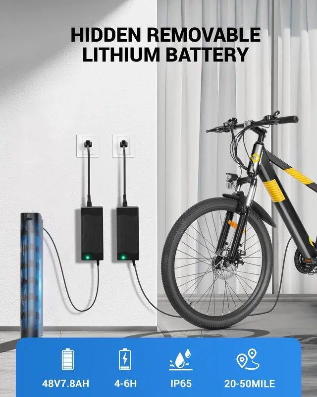 Alt view image 3 of 7 - GYROOR 550W Electric Bike 26" Electric Mountain Bike for Adults, 48V Built-in Hidden Removable Battery, Up to 50 Miles with Shimano 21 Speed City Commuter Bike for Man Woman - UL2849