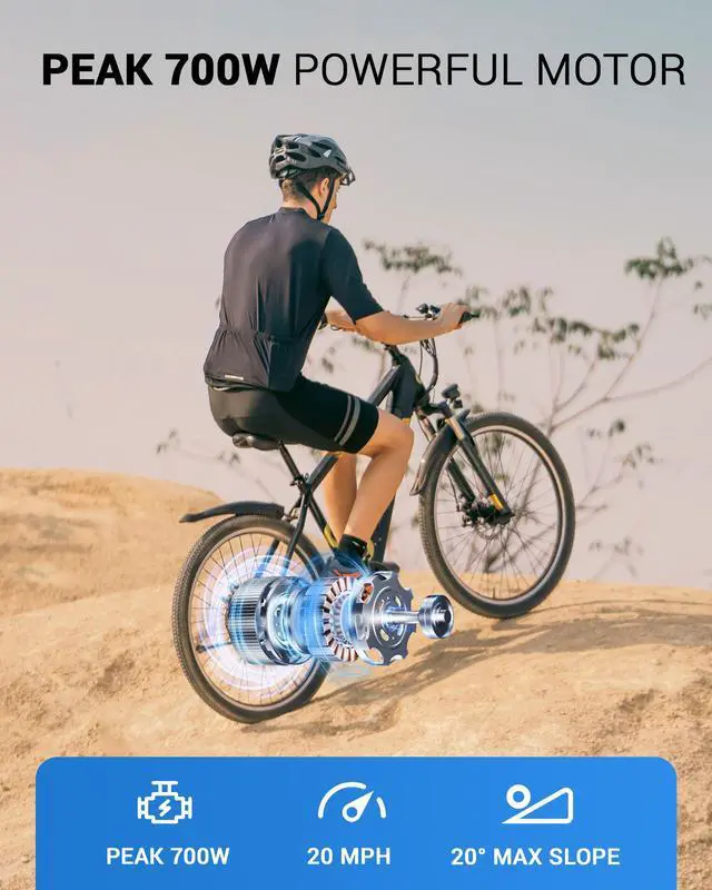 Alt view image 2 of 7 - GYROOR 550W Electric Bike 26" Electric Mountain Bike for Adults, 48V Built-in Hidden Removable Battery, Up to 50 Miles with Shimano 21 Speed City Commuter Bike for Man Woman - UL2849