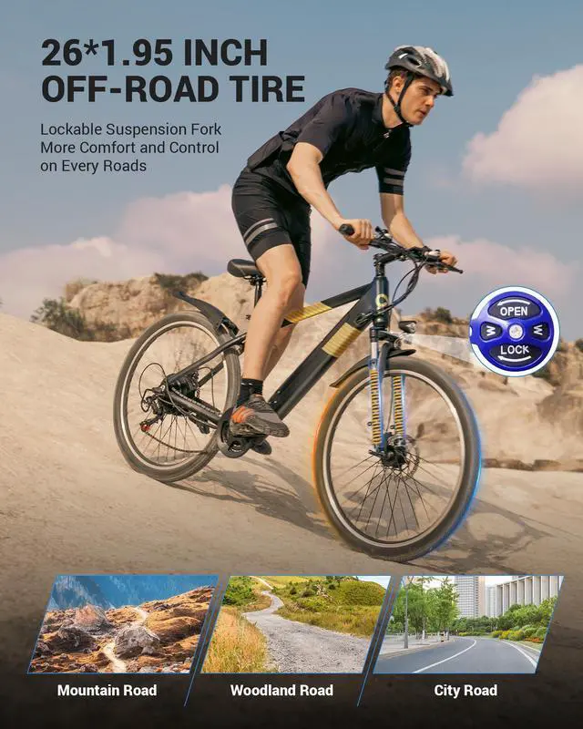 Alt view image 4 of 7 - GYROOR 550W Electric Bike 26" Electric Mountain Bike for Adults, 48V Built-in Hidden Removable Battery, Up to 50 Miles with Shimano 21 Speed City Commuter Bike for Man Woman - UL2849