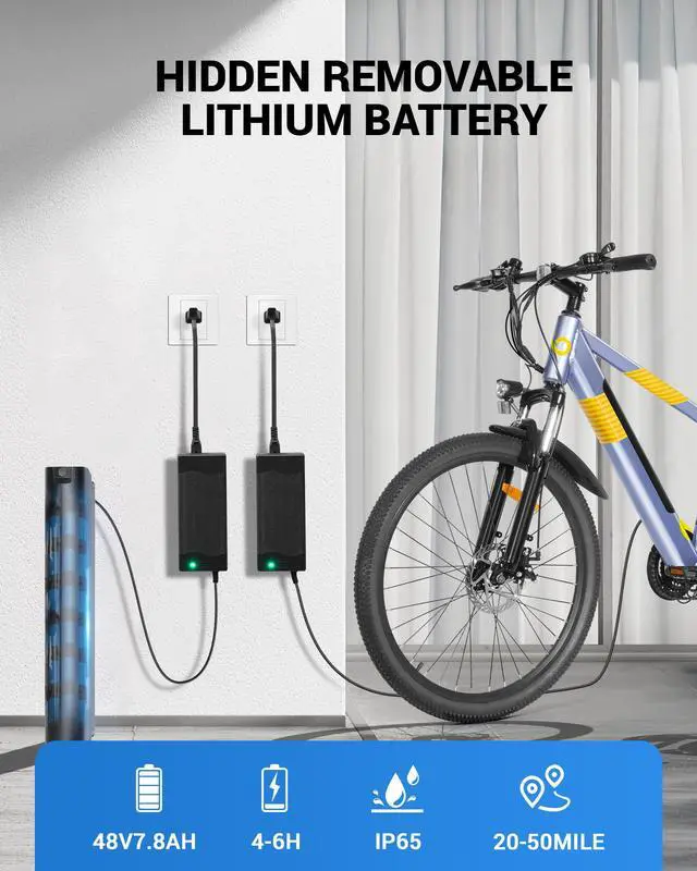 Alt view image 3 of 7 - GYROOR 550W Electric Bike 26" Electric Mountain Bike for Adults, 48V Built-in Hidden Removable Battery, Up to 50 Miles with Shimano 21 Speed City Commuter Bike for Man Woman - UL2849 Blue