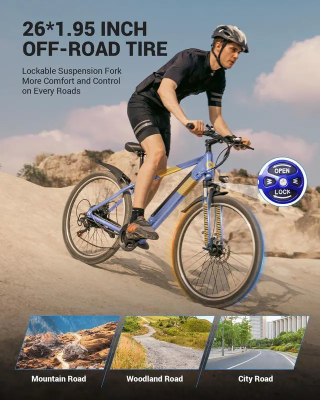 Alt view image 4 of 7 - GYROOR 550W Electric Bike 26" Electric Mountain Bike for Adults, 48V Built-in Hidden Removable Battery, Up to 50 Miles with Shimano 21 Speed City Commuter Bike for Man Woman - UL2849 Blue