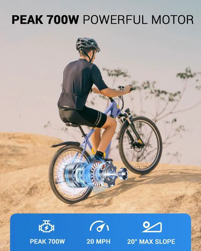 Alt view image 2 of 7 - GYROOR 550W Electric Bike 26" Electric Mountain Bike for Adults, 48V Built-in Hidden Removable Battery, Up to 50 Miles with Shimano 21 Speed City Commuter Bike for Man Woman - UL2849 Blue