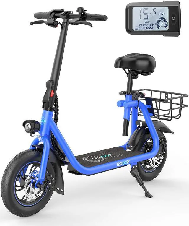 Main image of GYROOR C1 450W Electric Scooter with Seat, Powerful Motor up to 22 Miles Range, Folding Electric Scooter for Adult Max Speed 15.5Mph, Electric Scooter for Commuting with Basket Blue S, Black