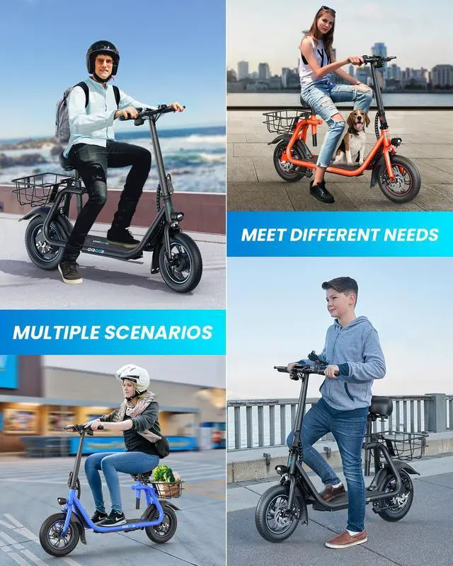 Alt view image 4 of 7 - GYROOR C1 450W Electric Scooter with Seat, Powerful Motor up to 22 Miles Range, Folding Electric Scooter for Adult Max Speed 15.5Mph, Electric Scooter for Commuting with Basket Blue S, Black