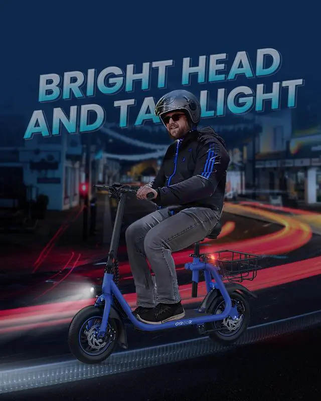 Alt view image 7 of 7 - GYROOR C1 450W Electric Scooter with Seat, Powerful Motor up to 22 Miles Range, Folding Electric Scooter for Adult Max Speed 15.5Mph, Electric Scooter for Commuting with Basket Blue S, Black