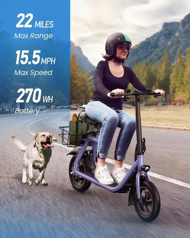 Alt view image 2 of 7 - GYROOR C1 450W Electric Scooter with Seat, Powerful Motor up to 22 Miles Range, Folding Electric Scooter for Adult Max Speed 15.5Mph, Electric Scooter for Commuting with Basket Purple S, Black