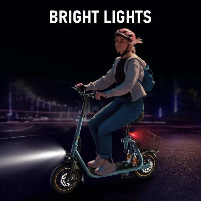 Alt view image 7 of 7 - GYROOR C1Pro 550W Electric Scooter with Seat for Adult, 12 inch Commuter Electric Scooter with Dual Shock Absorbers and Basket - Up to 25 Miles 18.6MPH Blue S Max