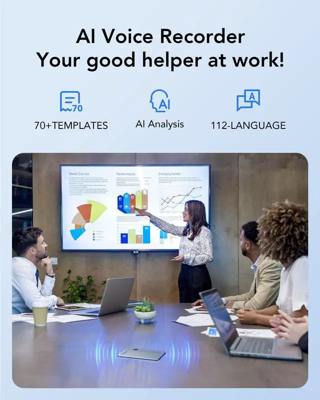 Alt view image 2 of 7 - EulerSmart AI Voice Recorder, App Control, AI Analysis & Summarize for for Lectures, Meetings, Calls, 64GB Memory