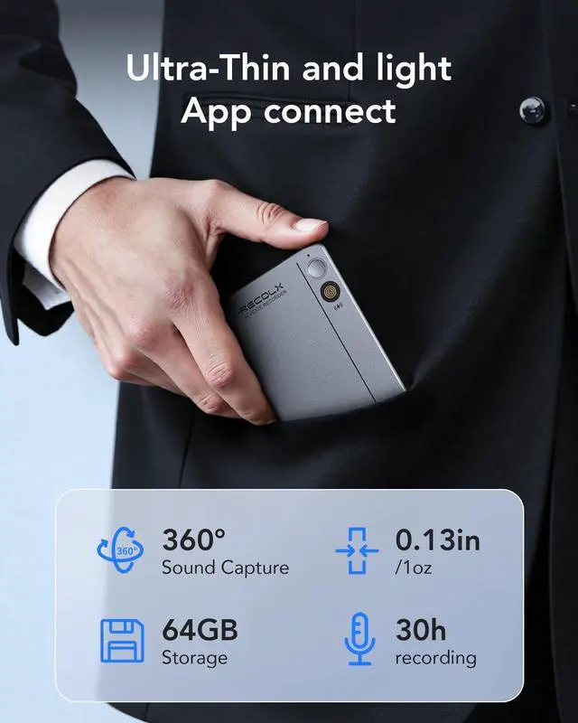 Alt view image 5 of 7 - EulerSmart AI Voice Recorder, App Control, AI Analysis & Summarize for for Lectures, Meetings, Calls, 64GB Memory