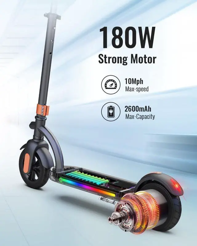 Alt view image 2 of 6 - GYROOR H40 Kids & Teens Electric Scooter, 180W Motor Max 10 MPH, Adjustable Height Handlebars, Dual Braking System, UL2272 Certified, LED Display & Colorful Lights, 6.5" Solid Rubber Wheels