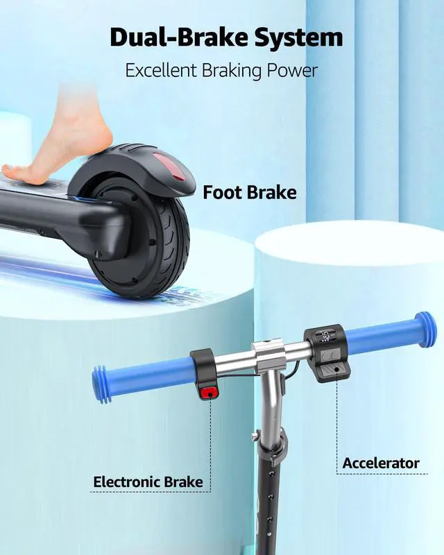 Alt view image 3 of 6 - Gyroor H30 Max Electric Scooter for Kids Ages 6-12, 150W Powerful Motor, Bluetooth Music, Dual Brake System, Adjustable Height and Speed, Best Gifts for Kids, UL-Certified Scooter, Blue