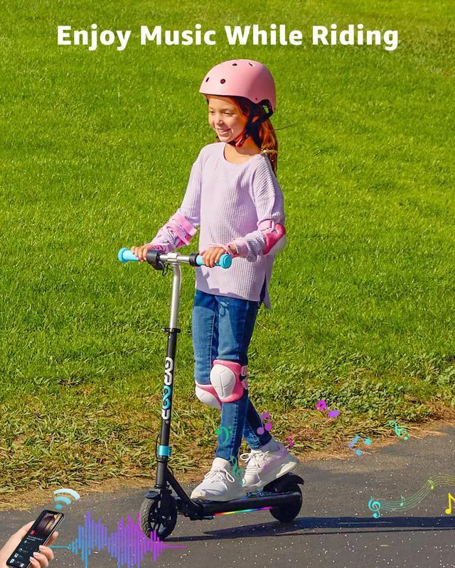 Alt view image 4 of 6 - Gyroor H30 Max Electric Scooter for Kids Ages 6-12, 150W Powerful Motor, Bluetooth Music, Dual Brake System, Adjustable Height and Speed, Best Gifts for Kids, UL-Certified Scooter, Blue