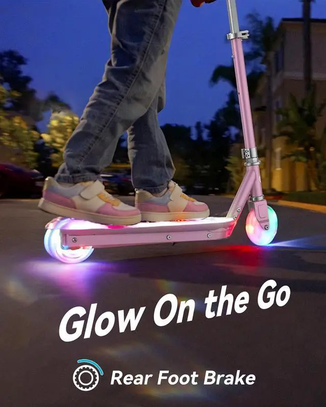 Alt view image 3 of 7 - Gyroor KS2 Kids Electric Scooter, 5 MPH Speed Safe Ride with Foot Sensor Start, LED Lights, Adjustable Handlebar, 2 Hour Fast Charging, UL2272 Certified, Ages 612, 121 lb Max Load, Pink
