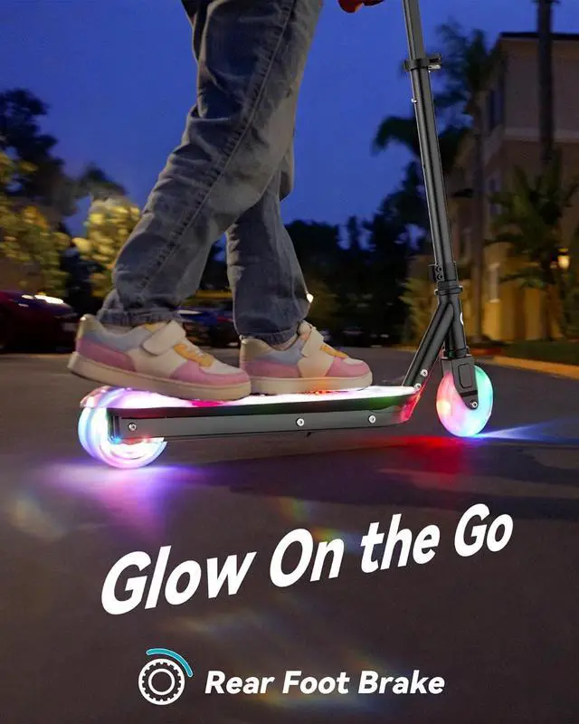 Alt view image 3 of 7 - Gyroor KS2 Kids Electric Scooter, 5 MPH Speed Safe Ride with Foot Sensor Start, LED Lights, Adjustable Handlebar, 2 Hour Fast Charging, UL2272 Certified, Ages 612, 121 lb Max Load, Black