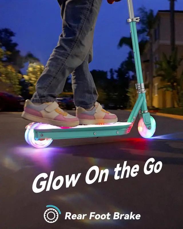 Alt view image 3 of 7 - Gyroor KS2 Kids Electric Scooter, 5 MPH Speed Safe Ride with Foot Sensor Start, LED Lights, Adjustable Handlebar, 2 Hour Fast Charging, UL2272 Certified, Ages 612, 121 lb Max Load, Cyan