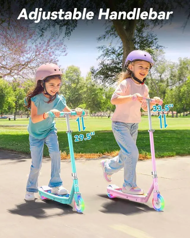 Alt view image 5 of 7 - Gyroor KS2 Kids Electric Scooter, 5 MPH Speed Safe Ride with Foot Sensor Start, LED Lights, Adjustable Handlebar, 2 Hour Fast Charging, UL2272 Certified, Ages 612, 121 lb Max Load, Cyan