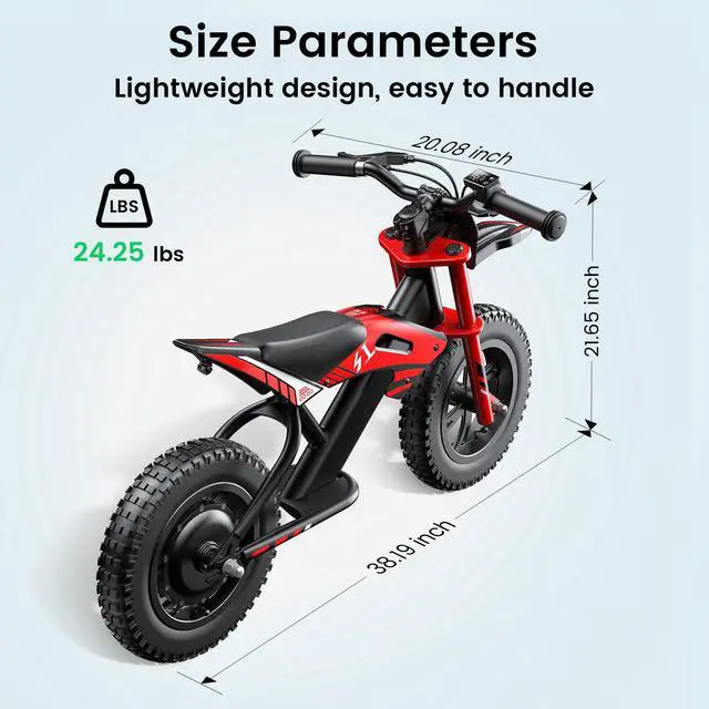 Alt view image 6 of 6 - GYROOR 21.6V Kids Electric Balance Bike, 12 in., 200W Motor, Max 10 MPH, LED Display, UL-Certified, Ages 3-8