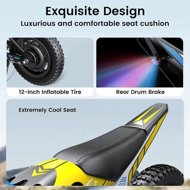 Alt view image 5 of 7 - GYROOR 21.6V Kids Electric Balance Bike, 12 in., 200W Motor, Max 10 MPH, LED Display, UL-Certified, Ages 3-8 Blue