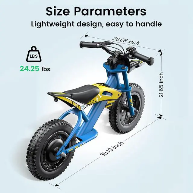 Alt view image 6 of 7 - GYROOR 21.6V Kids Electric Balance Bike, 12 in., 200W Motor, Max 10 MPH, LED Display, UL-Certified, Ages 3-8 Blue