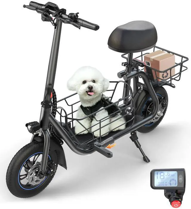 Main image of GYROOR C1S Pet Friendly Adult Electric Scooter with Seat, 550W Motor 18.6MPH, 36V 7.8Ah Battery, 12" Pneumatic Tires, Foldable Commuter E-Scooter with Front Pet Basket & Rear Cargo Rack, UL Certified