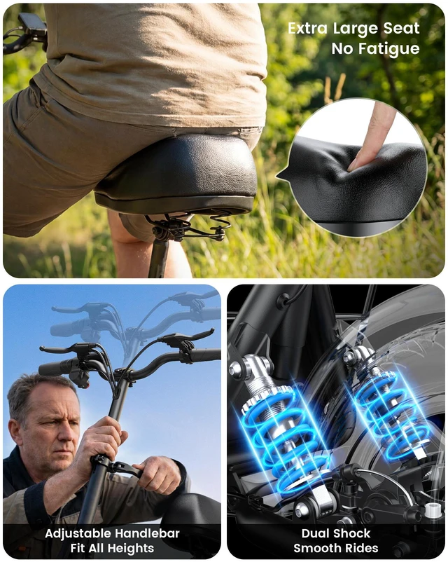 Alt view image 5 of 7 - GYROOR C1Plus Electric Scooter with Seat for Adults, 14" Foldable Commuter Scooter, 600W Motor, Up to 25 Miles & 18.6MPH, Dual Shock Absorbers, Rear Pet Basket, UL2272 Certified, Supports 265 LBS