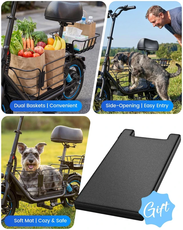Alt view image 6 of 7 - GYROOR C1Plus Electric Scooter with Seat for Adults, 14" Foldable Commuter Scooter, 600W Motor, Up to 25 Miles & 18.6MPH, Dual Shock Absorbers, Rear Pet Basket, UL2272 Certified, Supports 265 LBS
