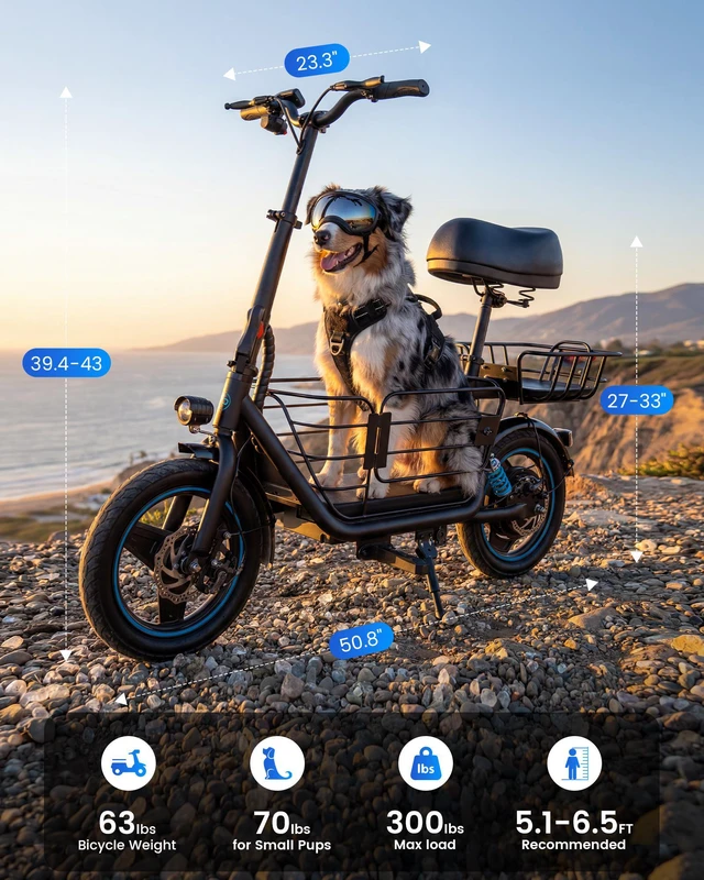 Alt view image 7 of 7 - GYROOR C1Plus Electric Scooter with Seat for Adults, 14" Foldable Commuter Scooter, 600W Motor, Up to 25 Miles & 18.6MPH, Dual Shock Absorbers, Rear Pet Basket, UL2272 Certified, Supports 265 LBS