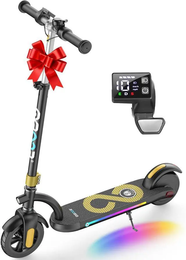 Main image of GYROOR H40 Kids & Teens Electric Scooter, 180W Motor Max 10 MPH, Adjustable Height Handlebars, Dual Braking System, UL2272 Certified, LED Display & Colorful Lights, 6.5" Solid Rubber Wheels