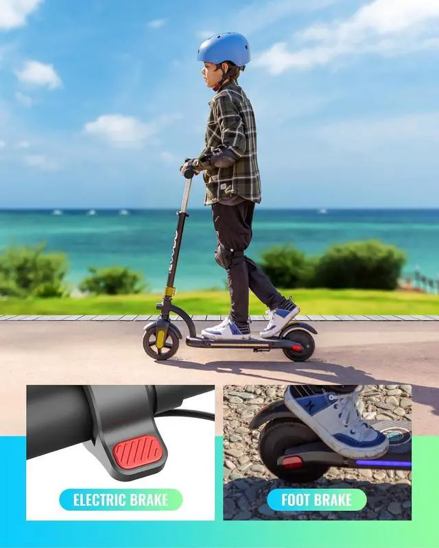 Alt view image 4 of 6 - GYROOR H40 Kids & Teens Electric Scooter, 180W Motor Max 10 MPH, Adjustable Height Handlebars, Dual Braking System, UL2272 Certified, LED Display & Colorful Lights, 6.5" Solid Rubber Wheels