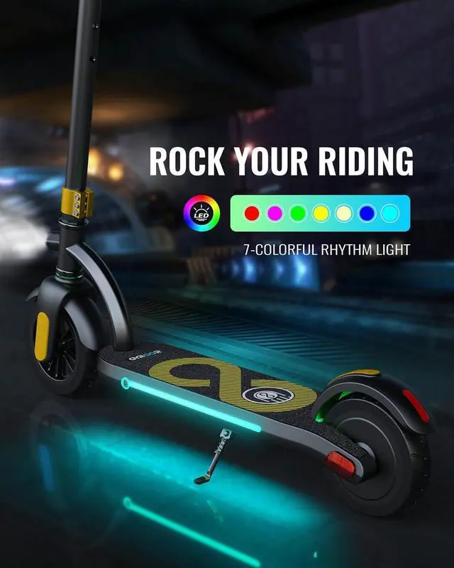 Alt view image 5 of 6 - GYROOR H40 Kids & Teens Electric Scooter, 180W Motor Max 10 MPH, Adjustable Height Handlebars, Dual Braking System, UL2272 Certified, LED Display & Colorful Lights, 6.5" Solid Rubber Wheels
