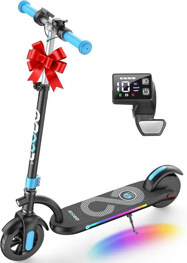 Main image of GYROOR H40 Kids & Teens Electric Scooter, 180W Motor Max 10 MPH, Adjustable Height Handlebars, Dual Braking System, UL2272 Certified, LED Display & Colorful Lights, 6.5" Solid Rubber Wheels Blue