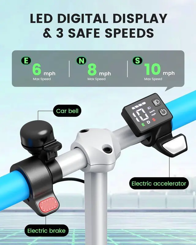 Alt view image 2 of 6 - GYROOR H40 Kids & Teens Electric Scooter, 180W Motor Max 10 MPH, Adjustable Height Handlebars, Dual Braking System, UL2272 Certified, LED Display & Colorful Lights, 6.5" Solid Rubber Wheels Blue