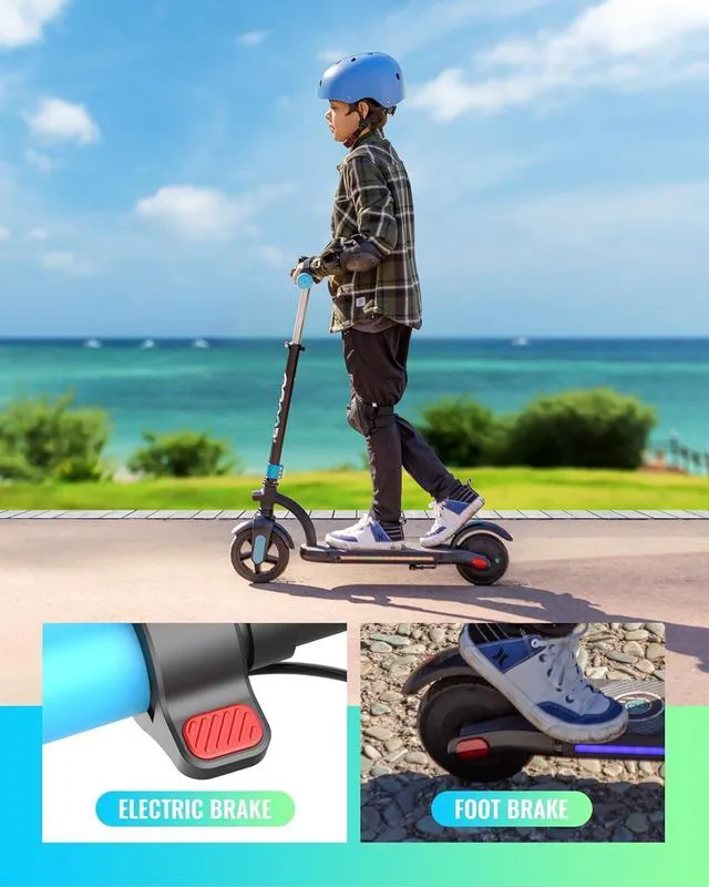 Alt view image 4 of 6 - GYROOR H40 Kids & Teens Electric Scooter, 180W Motor Max 10 MPH, Adjustable Height Handlebars, Dual Braking System, UL2272 Certified, LED Display & Colorful Lights, 6.5" Solid Rubber Wheels Blue
